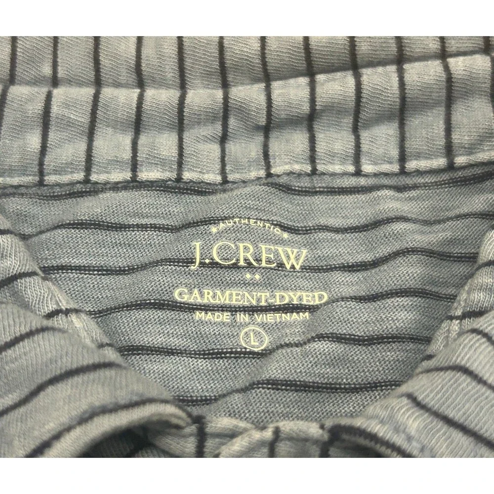 J Crew Garment Dyed Polo Shirt Mens Large Blue Black Striped Chest Pocket G4657